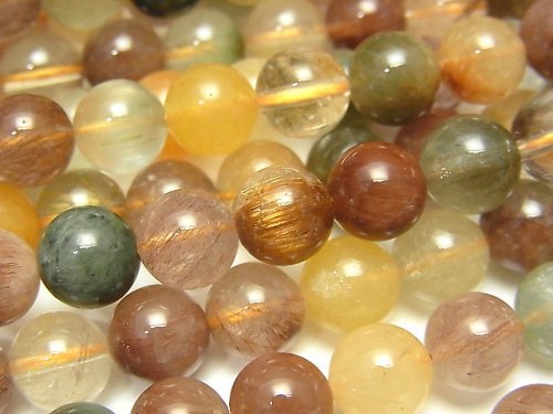 Round, Rutilated Quartz Gemstone Beads