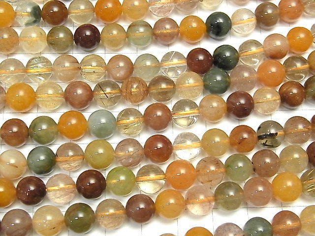 [Video] Multicolor Rutilated Quartz AAA Round 8mm half or 1strand beads (aprx.15inch / 36cm)