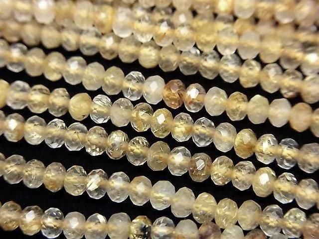 [Video]High Quality! Rutilated Quartz AA++ Faceted Button Rondelle 3x3x2mm 1strand beads (aprx.15inch/37cm)