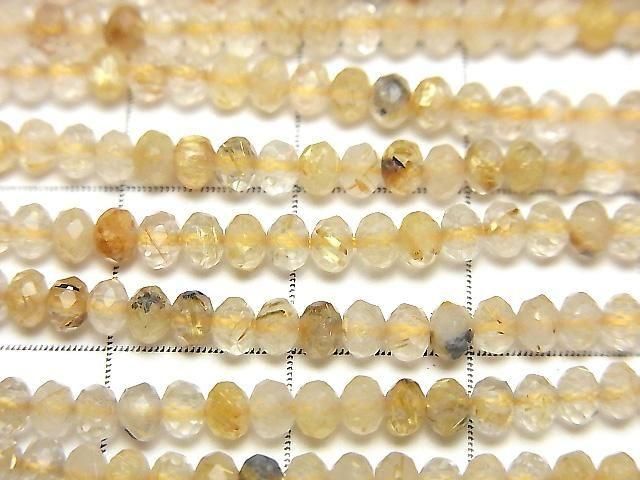 [Video]High Quality! Rutilated Quartz AA++ Faceted Button Rondelle 3x3x2mm 1strand beads (aprx.15inch/37cm)