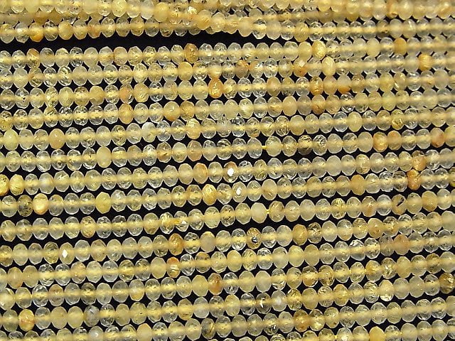 [Video] High Quality! Rutilated Quartz AAA Faceted Button Roundel 3x3x2mm 1strand beads (aprx.15inch / 37cm)