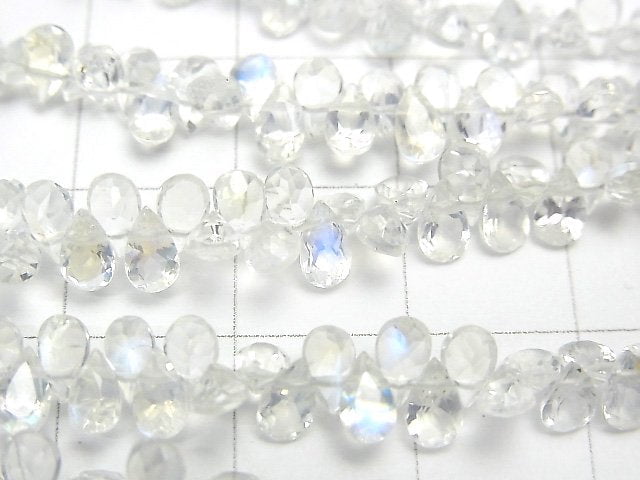 [Video] High Quality Rainbow Moonstone AAA Pear shape Faceted half or 1strand beads (aprx.7inch / 19cm)