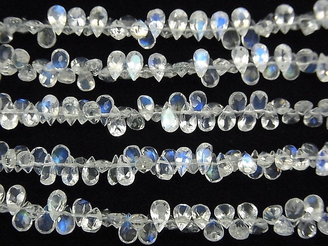 [Video] High Quality Rainbow Moonstone AAA Pear shape Faceted half or 1strand beads (aprx.7inch / 19cm)