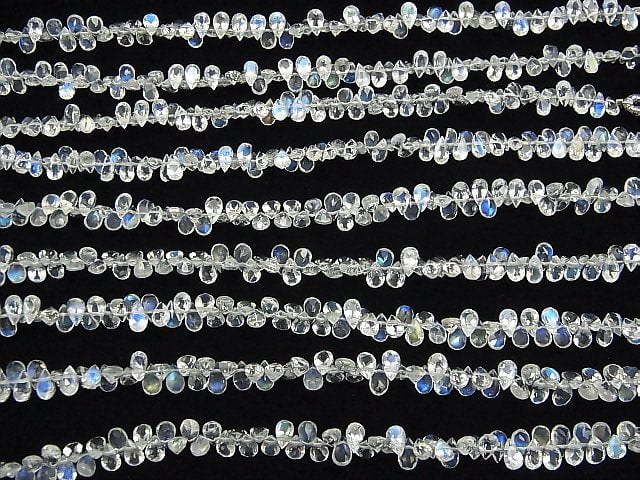 [Video] High Quality Rainbow Moonstone AAA Pear shape Faceted half or 1strand beads (aprx.7inch / 19cm)