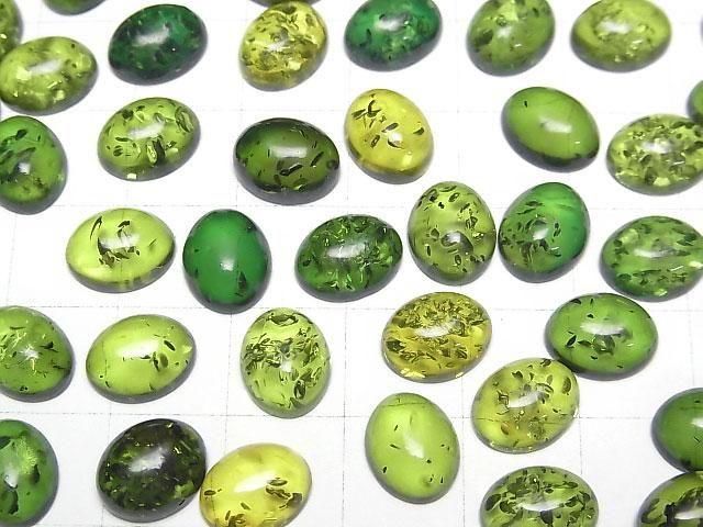 [Video] Cracked Green Color Amber Oval Cabochon 10x8mm 2pcs