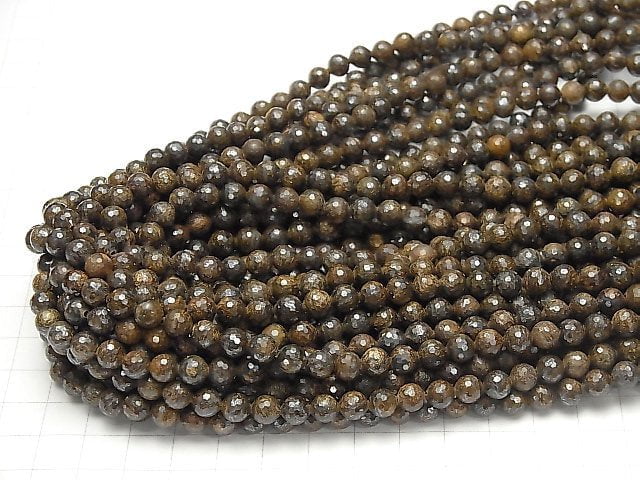 [Video] High Quality! Bronzite 128Faceted Round 6mm 1strand beads (aprx.15inch / 37cm)