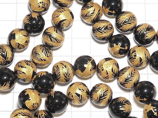 Golden! Phoenix (Four Divine Beasts) Carved! Onyx Round 12mm half or 1strand Bracelet