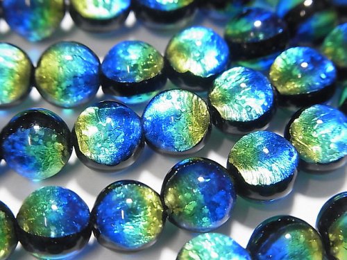 [Video] Lampwork Beads (Kerama Marine) Round 8mm [Blue x Yellow/Luminous type] 1/4 or 1strand beads (aprx.14inch/34cm)