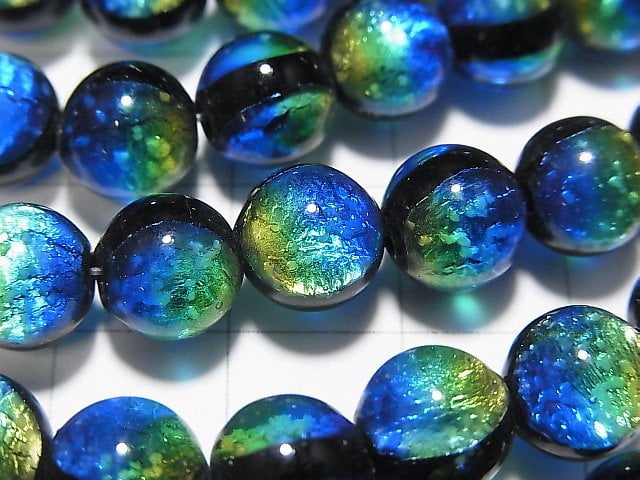 [Video] Lampwork Beads Round 8mm [Blue x Yellow / Luminous type] 1/4 or 1strand beads (aprx.15inch / 37cm)