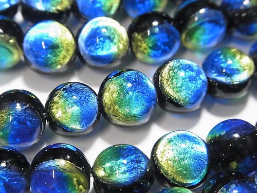 [Video] Lampwork Beads (Kerama Marine) Round 10mm [Blue x Yellow/Luminous type] 1/4 or 1strand beads (aprx.15inch/36cm)