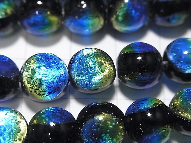 [Video] Lampwork Beads (Kerama Marine) Round 10mm [Blue x Yellow/Luminous type] 1/4 or 1strand beads (aprx.15inch/36cm)