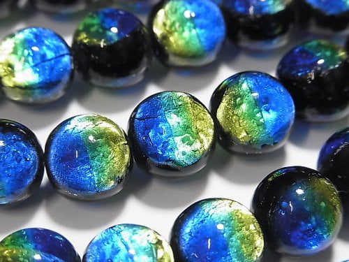 [Video] Lampwork Beads (Kerama Marine) Round 12mm [Blue x Yellow/Luminous type] 1/4 or 1strand beads (aprx.14inch/34cm)