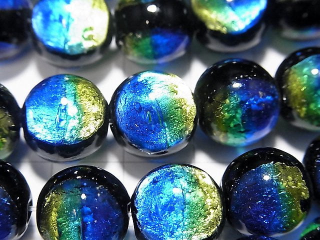 [Video] Lampwork Beads (Kerama Marine) Round 12mm [Blue x Yellow/Luminous type] 1/4 or 1strand beads (aprx.14inch/34cm)