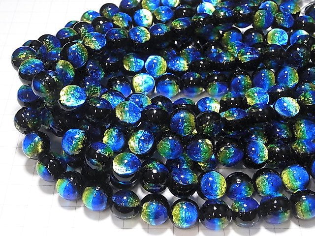 [Video] Lampwork Beads (Kerama Marine) Round 12mm [Blue x Yellow/Luminous type] 1/4 or 1strand beads (aprx.14inch/34cm)