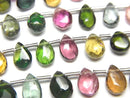 [Video]High Quality Multi-color Tourmaline AAA- Pear shape (Smooth) half or 1strand beads (aprx.7inch/18cm)