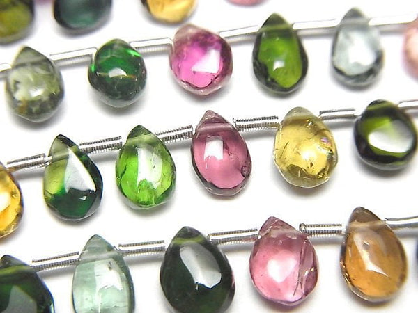 [Video]High Quality Multi-color Tourmaline AAA- Pear shape (Smooth) half or 1strand beads (aprx.7inch/18cm)