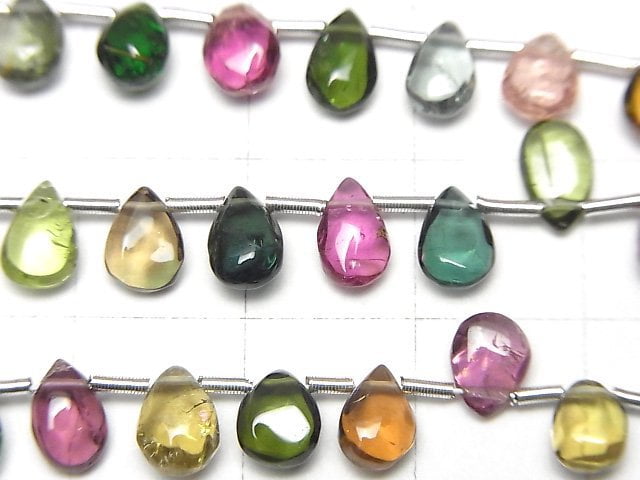 [Video]High Quality Multi-color Tourmaline AAA- Pear shape (Smooth) half or 1strand beads (aprx.7inch/18cm)