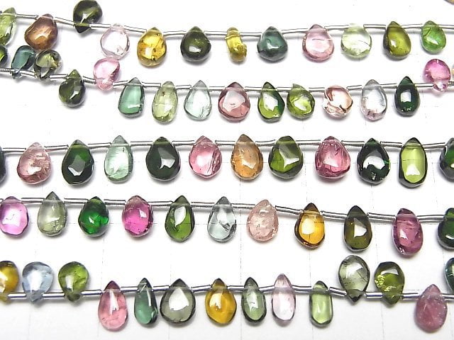 [Video]High Quality Multi-color Tourmaline AAA- Pear shape (Smooth) half or 1strand beads (aprx.7inch/18cm)