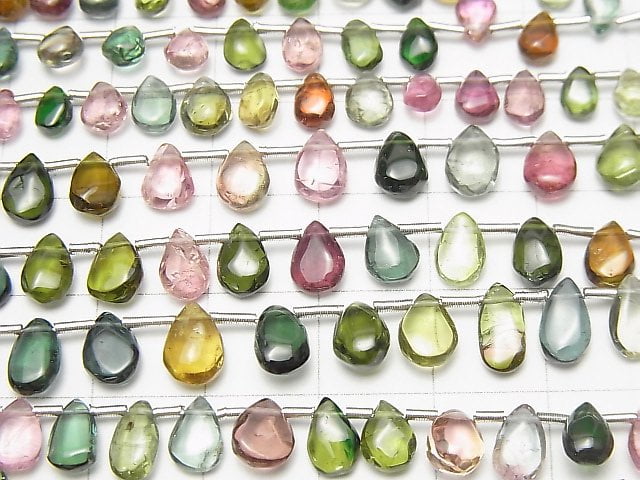 [Video] High Quality Tourmaline AAA- Pear shape (Smooth) half or 1strand beads (aprx.7inch / 18cm)