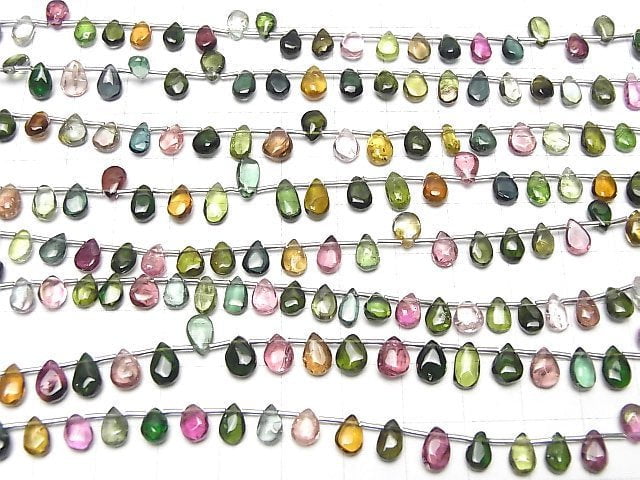 [Video]High Quality Multi-color Tourmaline AAA- Pear shape (Smooth) half or 1strand beads (aprx.7inch/18cm)