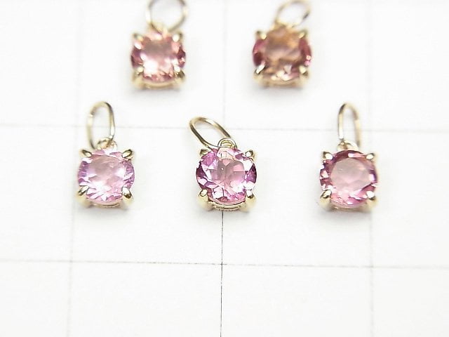 [Video] [Japan] High Quality Pink Tourmaline AAA Round Faceted 4x4x3mm Pendant [K10 Yellow Gold] 1pc