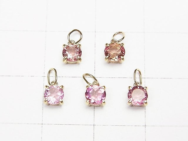 [Video] [Japan] High Quality Pink Tourmaline AAA Round Faceted 4x4x3mm Pendant [K10 Yellow Gold] 1pc