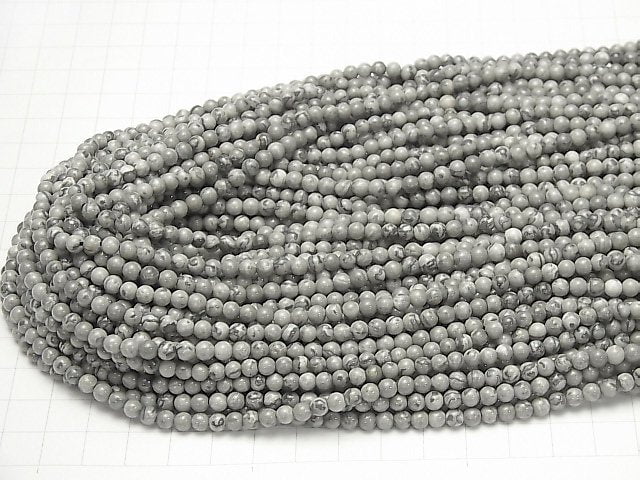 [Video] Gray Jasper Round 4mm 1strand beads (aprx.15inch / 38cm)