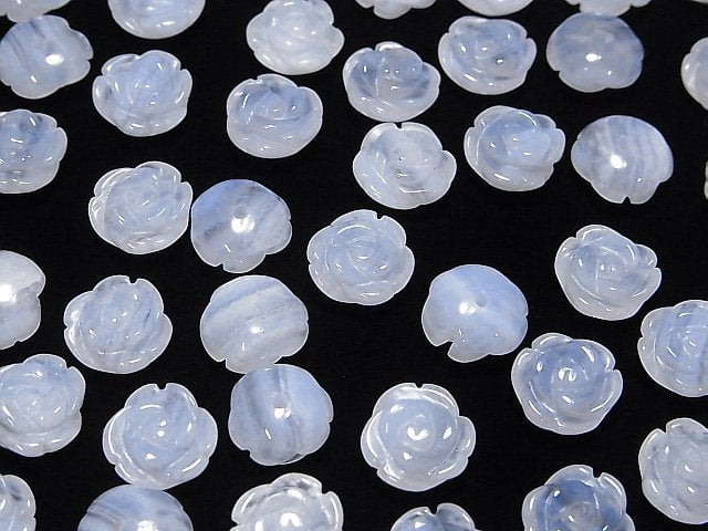 [Video] Blue Lace Agate Rose AAA 10mm [Half Drilled Hole ] 2pcs