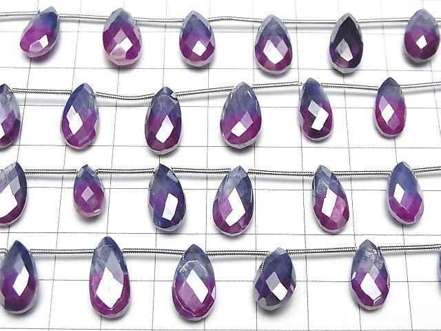 [Video]Bi-color Moonstone AA++ Pear shape Faceted Briolette Coating [Pink x Purple] 1strand beads (aprx.7inch/18cm)