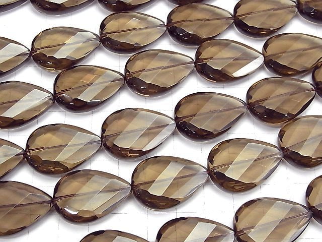 [Video]Smoky Quartz AAA Twist Faceted Pear Shape 28x20mm 1/4-1strand beads (aprx.13inch/33cm)