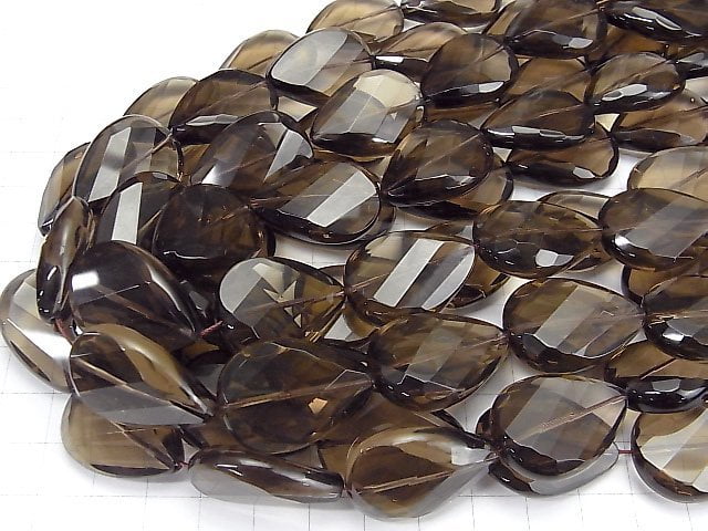 [Video]Smoky Quartz AAA Twist Faceted Pear Shape 28x20mm 1/4-1strand beads (aprx.13inch/33cm)