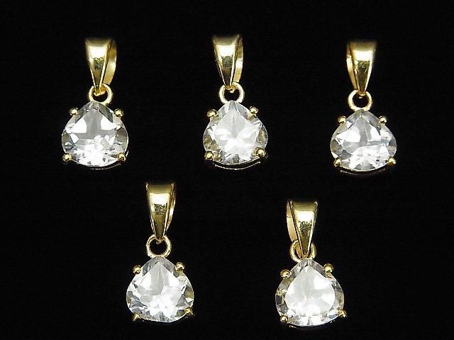 [Video] High Quality White Topaz AAA Chestnut Faceted Pendant 7x7mm 18KGP