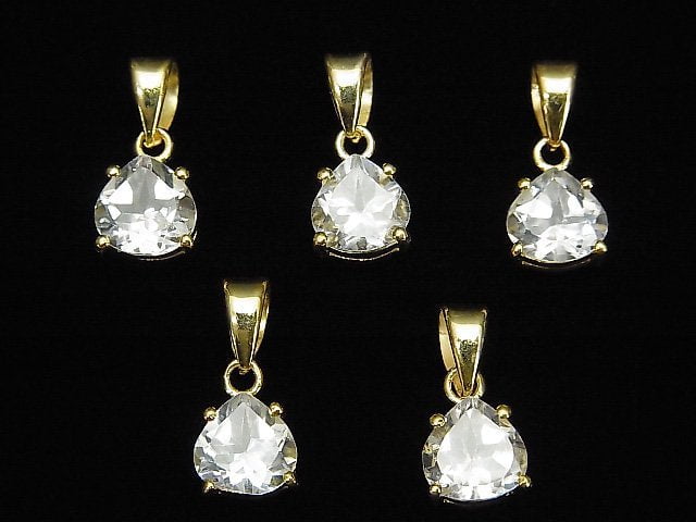 [Video] High Quality White Topaz AAA Chestnut Faceted Pendant 7x7mm 18KGP