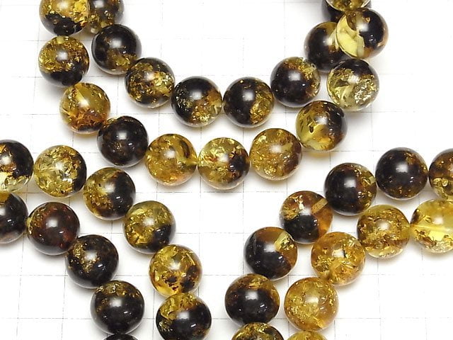 [Video] Baltic Amber Round 12mm Yellow x Black Bracelet