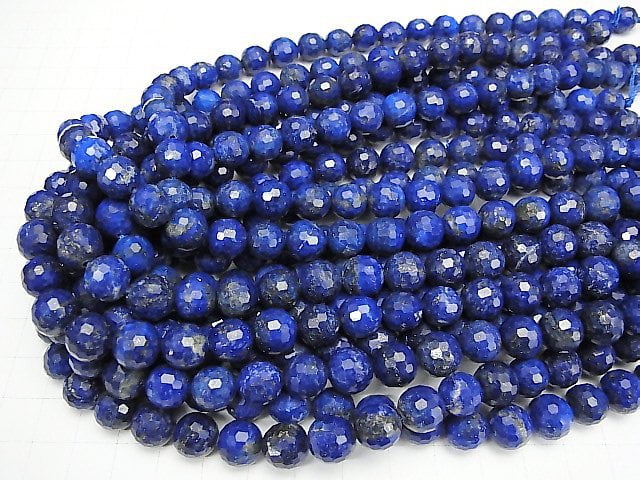 [Video] High Quality! Lapislazuli AA+ 128Faceted Round 10mm half or 1strand beads (aprx.15inch / 38cm)