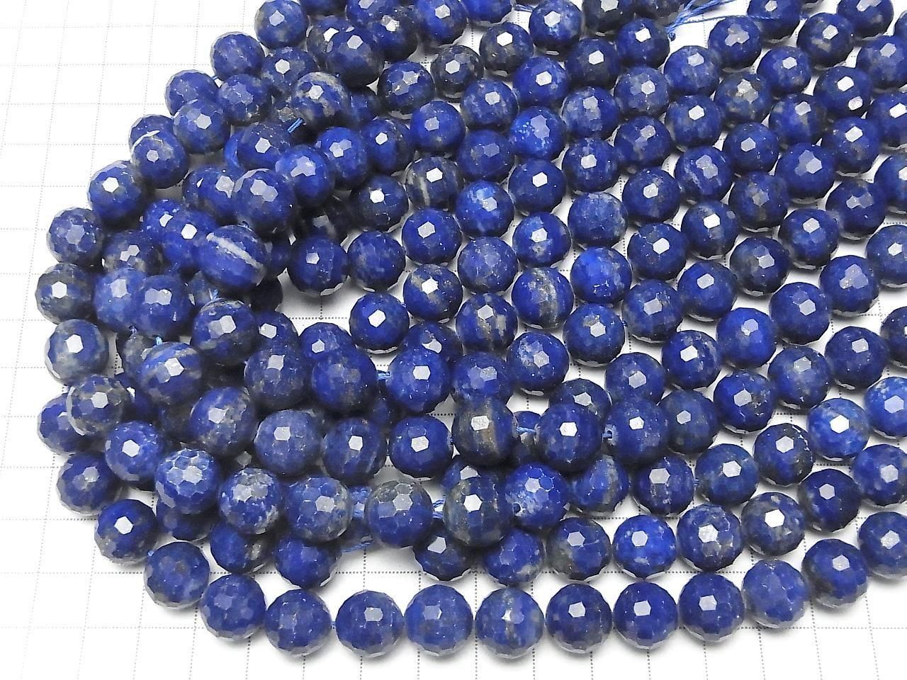 Haute qualité ! Lapis-lazuli AA+ rond à 128 facettes, 12 mm, perles demi-fil ou 1 fil (env. 37 cm / 15 pouces)