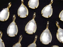 [Video] White Shell x Crystal AAA Bezel Setting Faceted Pear Shape 12x8mm 18KGP 1pc