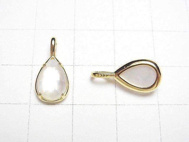白色貝殼 x 水晶 AAA 密鑲梨形刻面 12x8mm 18KGP 1件