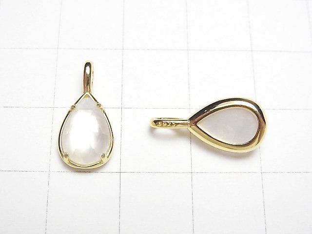 [Video] White Shell x Crystal AAA Bezel Setting Faceted Pear Shape 12x8mm 18KGP 1pc