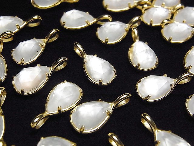 [Video] White Shell x Crystal AAA Bezel Setting Faceted Pear Shape 12x8mm 18KGP 1pc