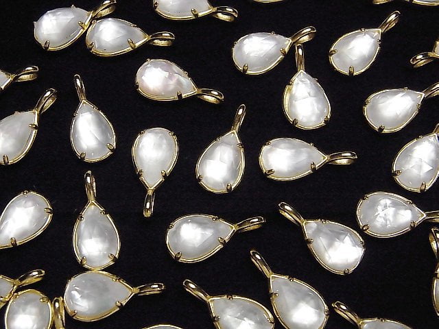 [Video] White Shell x Crystal AAA Bezel Setting Faceted Pear Shape 12x8mm 18KGP 1pc