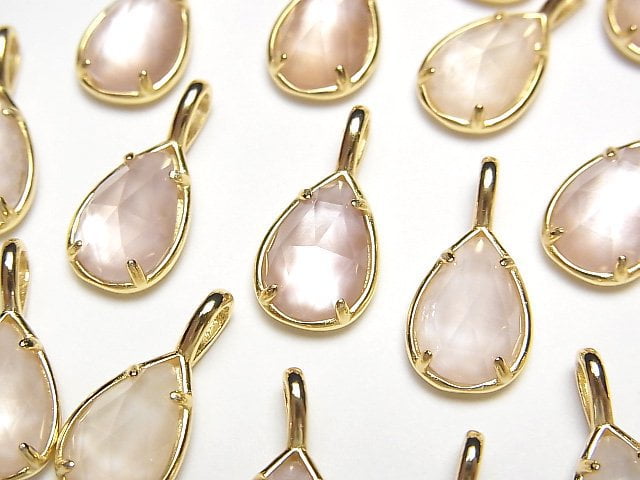 [Video] Pink Shell x Crystal AAA Bezel Setting Faceted Pear Shape 12x8mm 18KGP 1pc