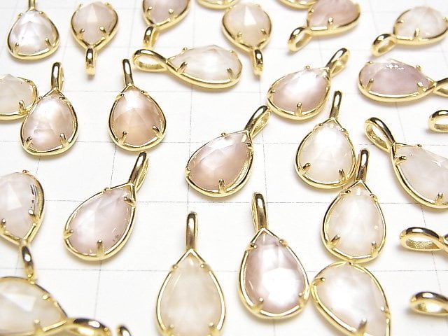 [Video] Pink Shell x Crystal AAA Bezel Setting Faceted Pear Shape 12x8mm 18KGP 1pc