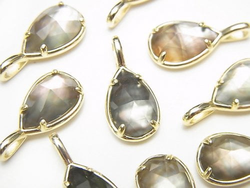 [Video] Black Shell x Crystal AAA Bezel Setting Faceted Pear Shape 12x8mm 18KGP 1pc