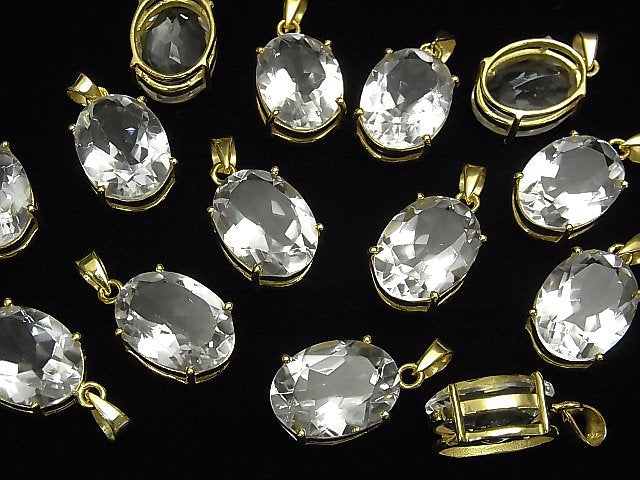 [Video] High Quality Crystal AAA Oval Faceted Pendant 16x12mm 18KGP 1pc
