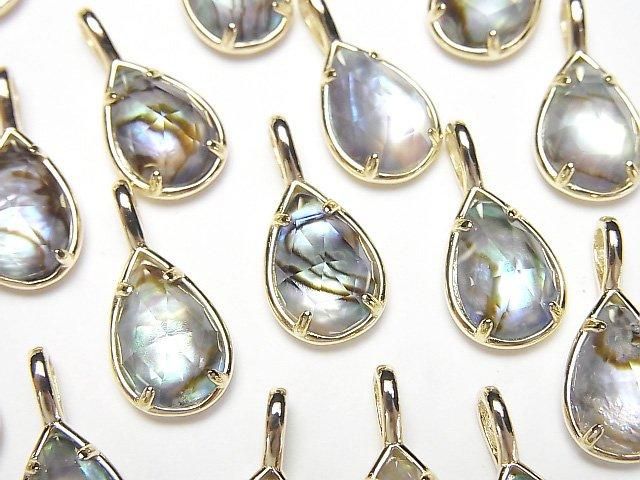鮑魚殼 x 水晶 AAA 密鑲梨形 12x8mm 18KGP 1個