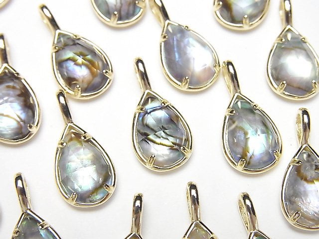 [Video] Abalone Shell x Crystal AAA Bezel Setting Faceted Pear Shape 12x8mm 18KGP 1pc