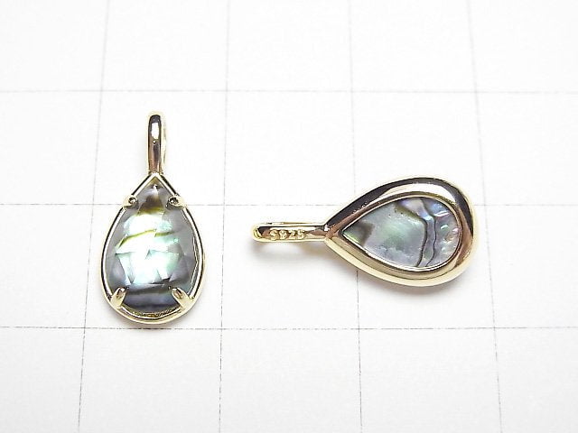 [Video] Abalone Shell x Crystal AAA Bezel Setting Faceted Pear Shape 12x8mm 18KGP 1pc