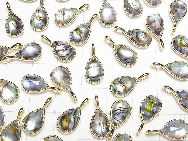 [Video] Abalone Shell x Crystal AAA Bezel Setting Faceted Pear Shape 12x8mm 18KGP 1pc