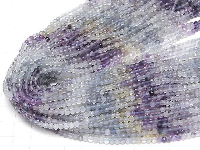 [Video] High Quality! Multicolor Fluorite AAA- Faceted Round 3mm 1strand beads (aprx.15inch/37cm)